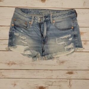 American Eagle Outfitters Blue Distressed Jean Shorts